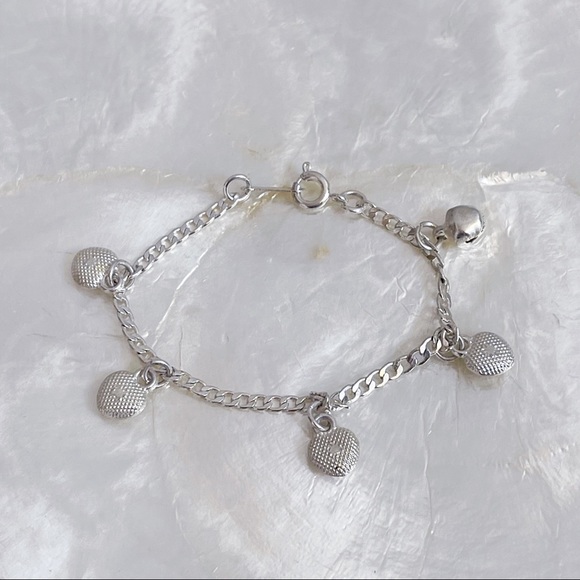 Sterling Silver 925 Hearts Bell Baby Bracelet 5.25” - Picture 3 of 10